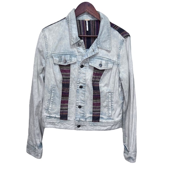 Free People Baja Jacket Distressed Cropped Size 12 Denim Casual - Picture 2 of 16
